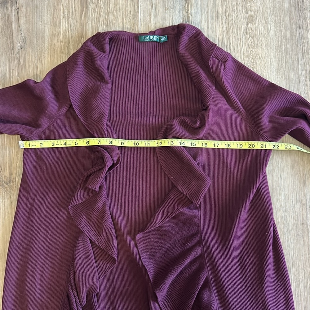 Lauren Ralph Lauren Maroon Burgundy Red long sleeve cardigan open sweater - Picture 11 of 11